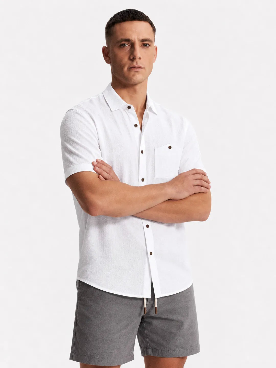Linen Short Sleeve Shirt Harbor White