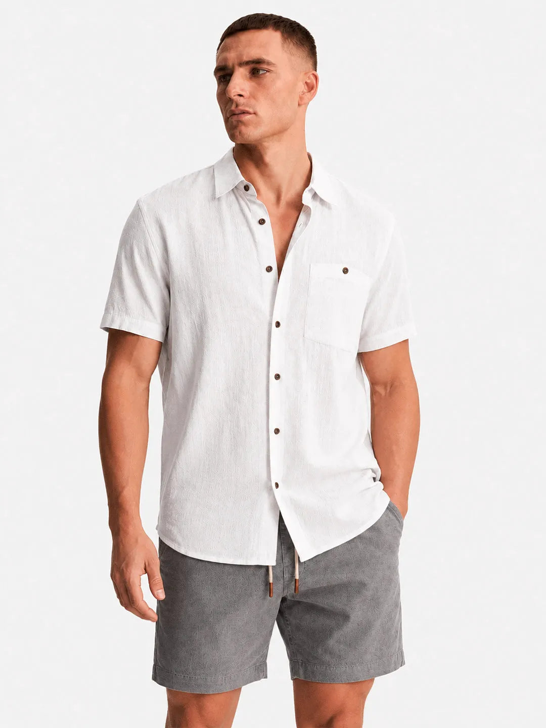 Linen Short Sleeve Shirt Harbor White