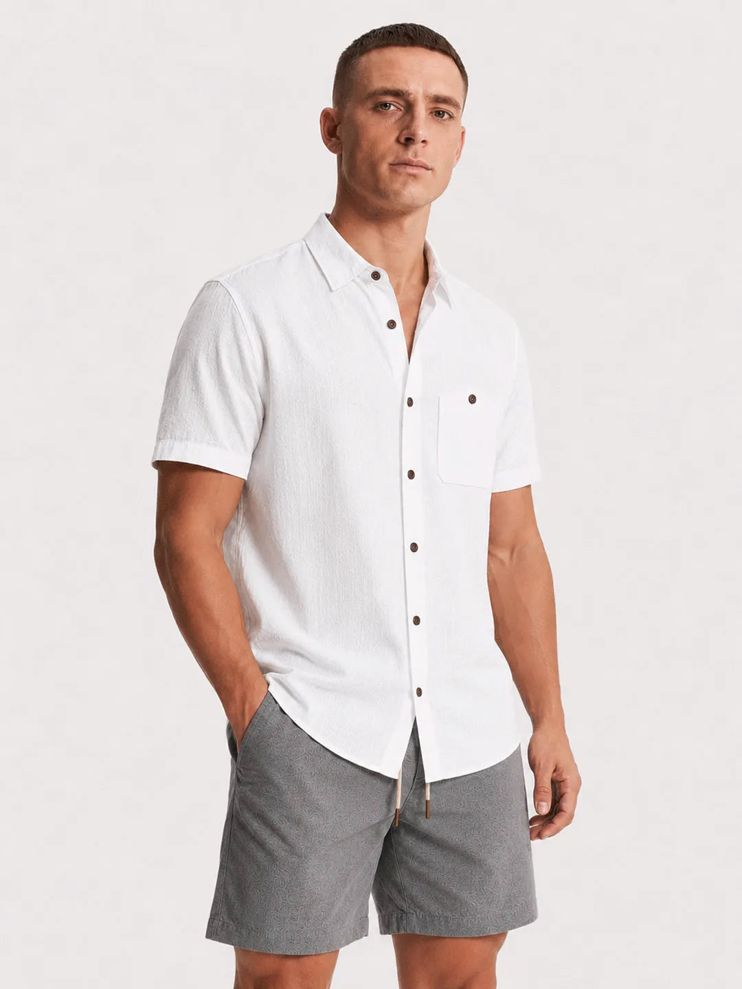 Linen Short Sleeve Shirt Harbor White