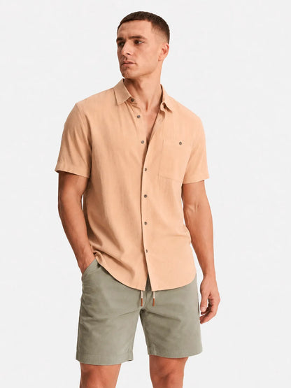 Linen Short Sleeve Shirt Harbor Sand Beige