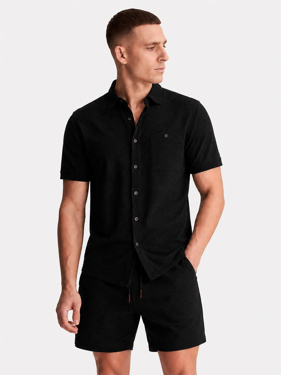 Linen Short Sleeve Shirt Harbor Black