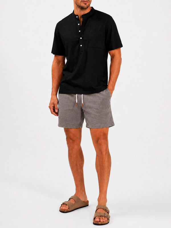 Linen Drawstring Shorts Harbor Light Grey