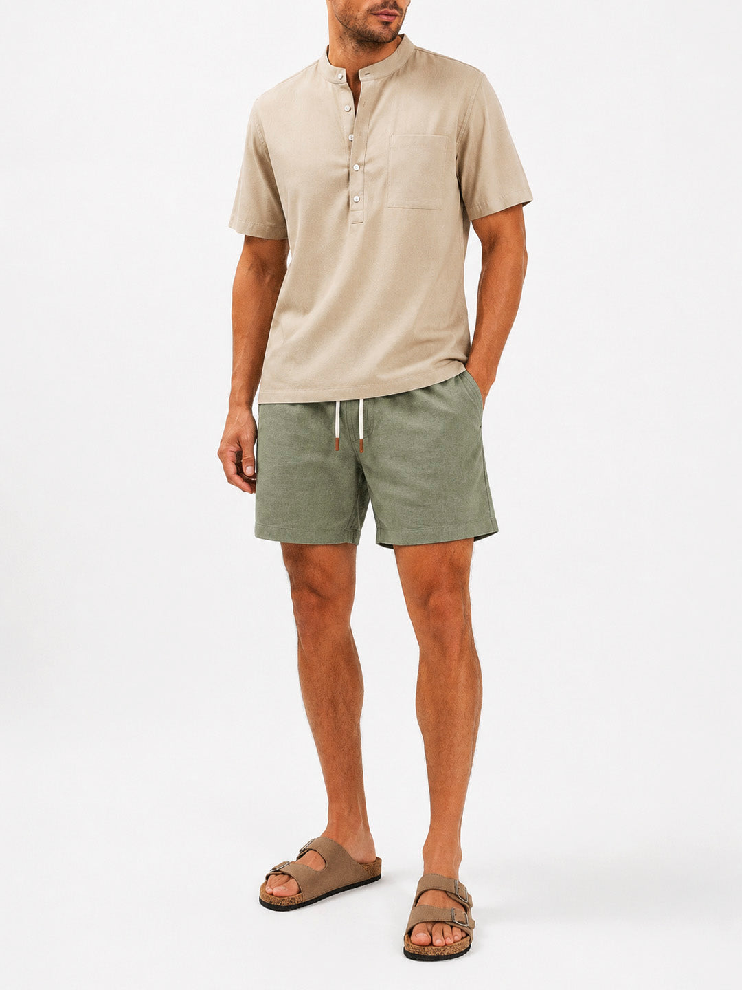 Linen Drawstring Shorts Harbor Sage Green