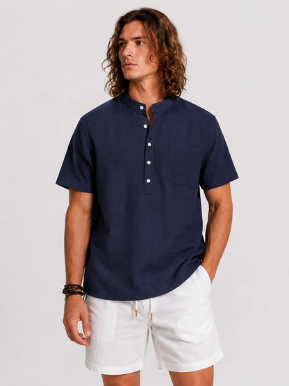 Linen Short Sleeve Shirt Cove Navy Blue