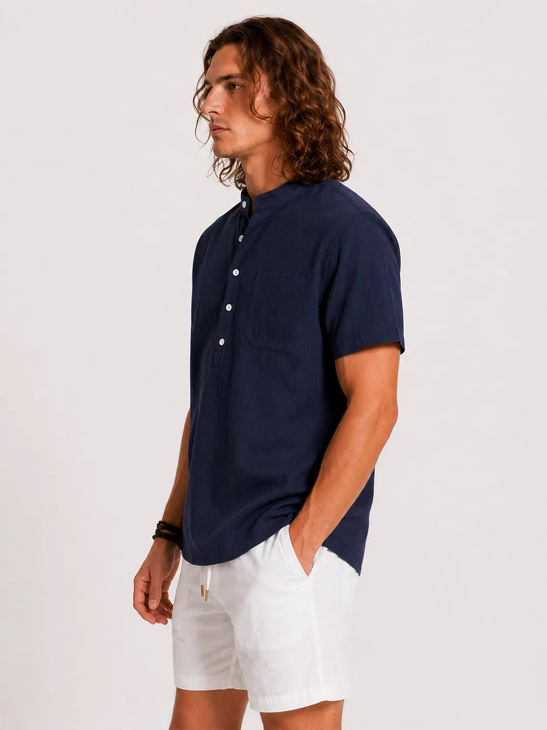 Linen Short Sleeve Shirt Cove Navy Blue