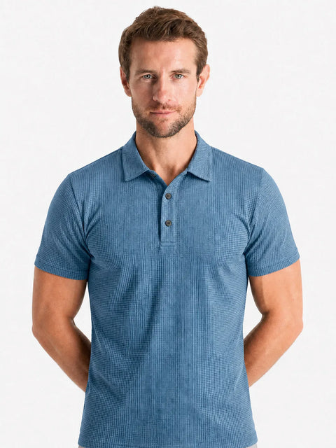 Textured Polo Brighton — Steel Blue